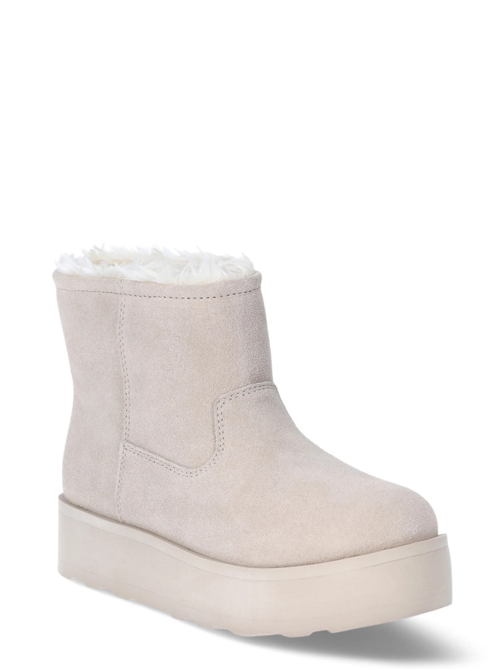 Time and Tru Women's Light Cream Suede Faux-Fur Ankle Boots